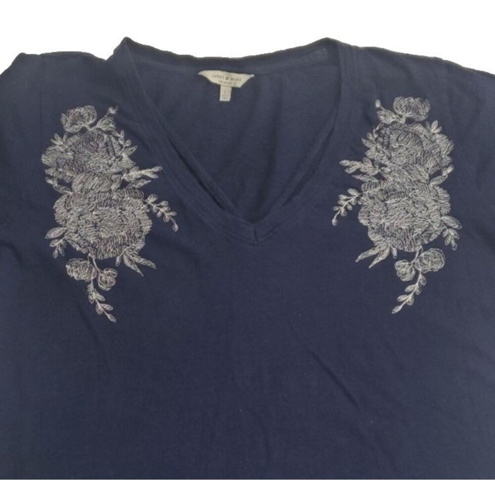 Lucky Brand Women's Short Sleeve Casual Lightweight Shirt Blouse, Blue, L